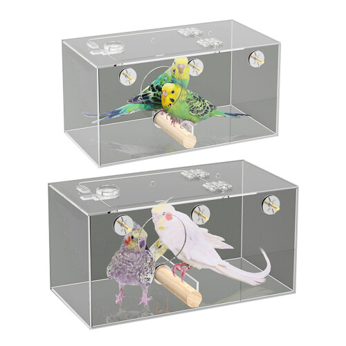 Bird Cage Mounted Feeding Box Clear Bird-Medium left opening 1