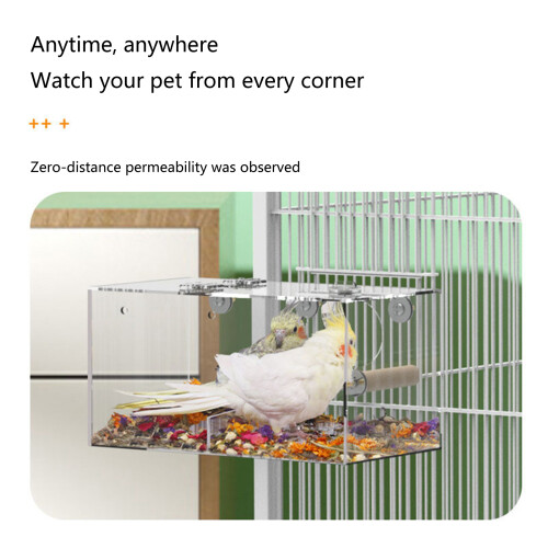 Bird Cage Mounted Feeding Box Clear Bird-Medium left opening 2