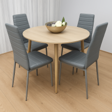 Modern Round Dining Table Set With 4 Grey Chairs