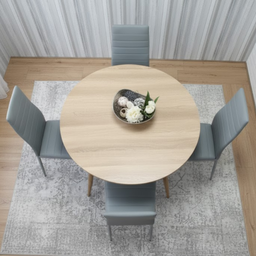 Modern Round Dining Table Set With 4 Grey Chairs 1