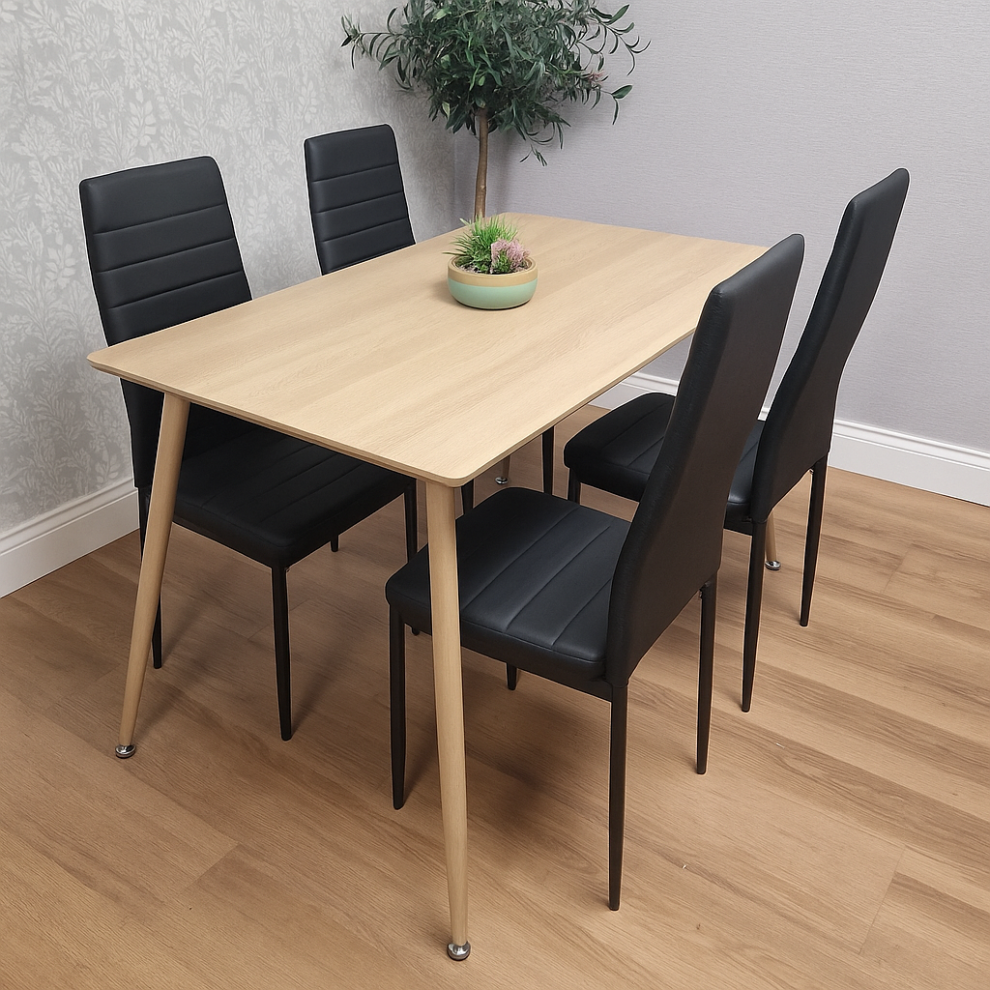 Kosy Koala Wood Dining Table Set With 4 Faux Leather Chairs Kitchen Dining Furniture Black