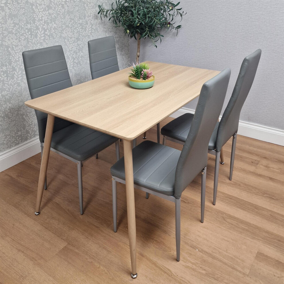 Kosy Koala Dining Table Set With 4 Faux Leather Chairs Kitchen Dining Furniture Set Grey