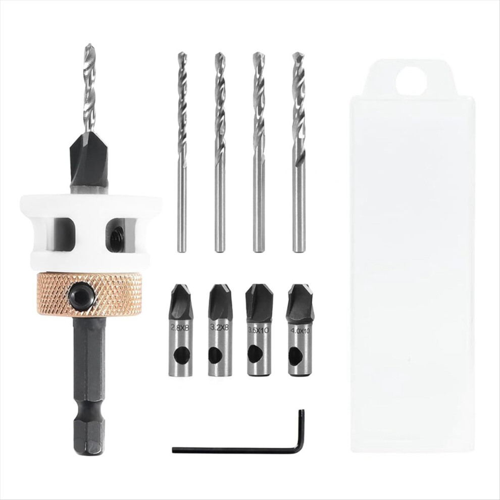 4Pcs Countersink Drill Bit Set With Low Friction Depth Stop & Replaceable Hss M2 Drill Bit, Counter Sink Drill Bit 4853277927114