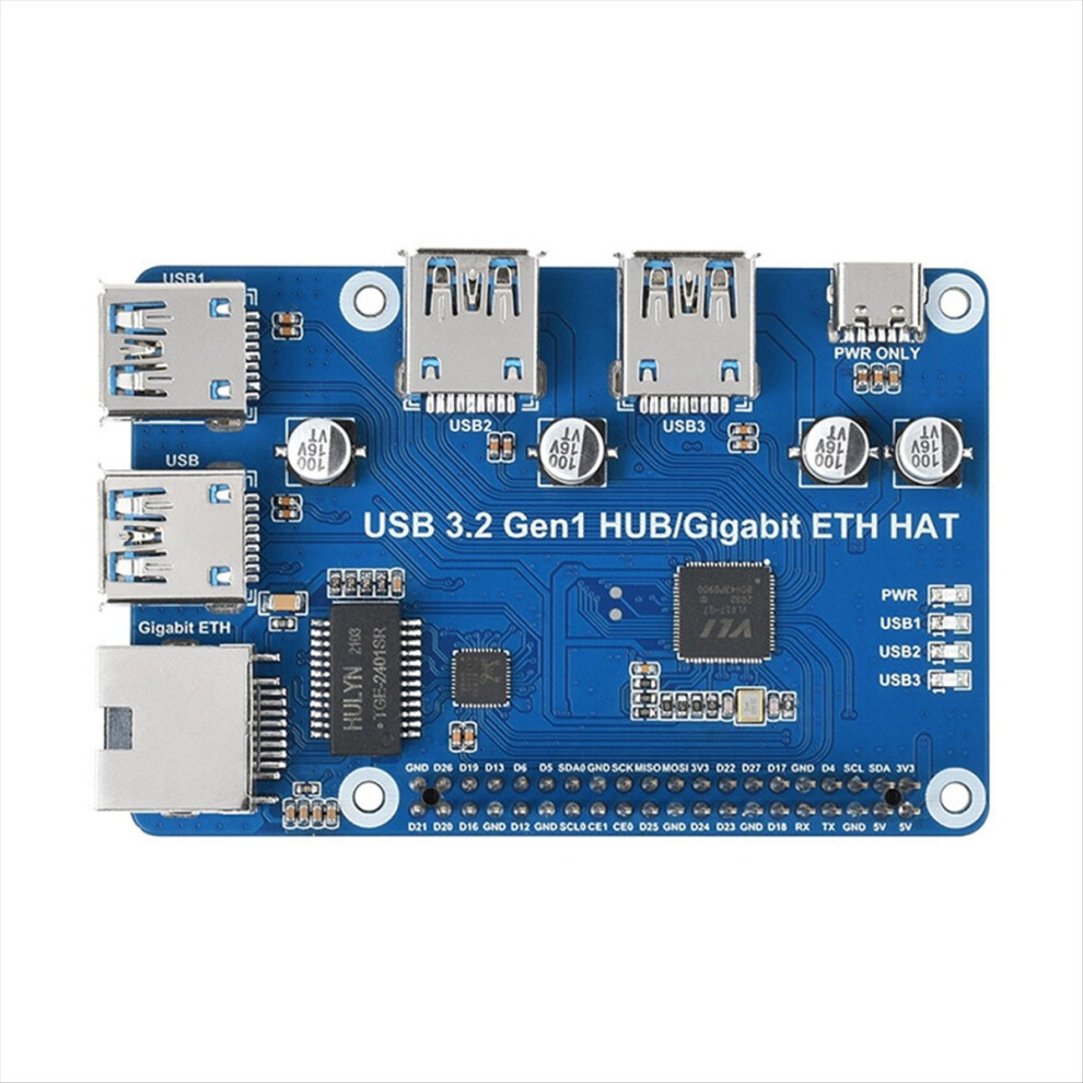 For Usb 3.2 Gen1 Hub Gigabit Eth Hat Expansion Board Usb 3.2 Gen1+1000M Eth Ports For 4B Blue 4853277917603