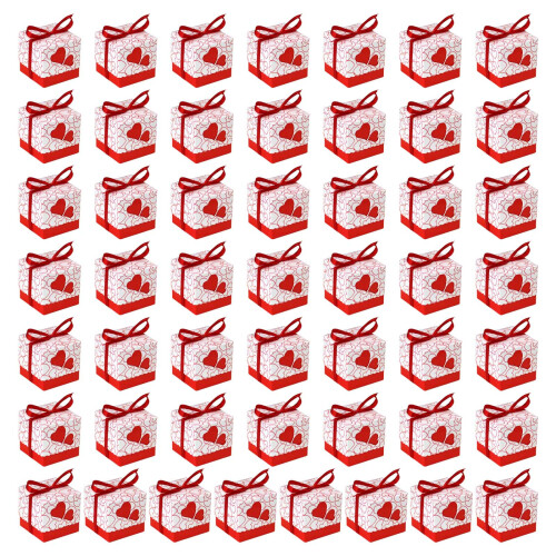 50Pcs Square Candy Boxes Multifunction Collection Container-Red