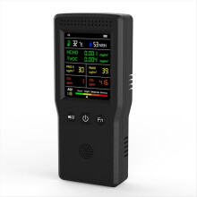 9-in-1 luchtkwaliteitsmeter met LCD-display voor PM2.5, PM10, HCHO, TVOC, CO, CO2, temperatuur en luchtvochtigheid (zwart).