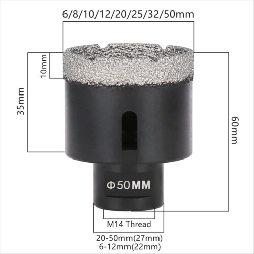 50mm Diamond Drill Bit Marble M14 Cutting Machine Drill Tile Stone Drill Bit Tool 1Pc Thread Brazing Hole Opener 1