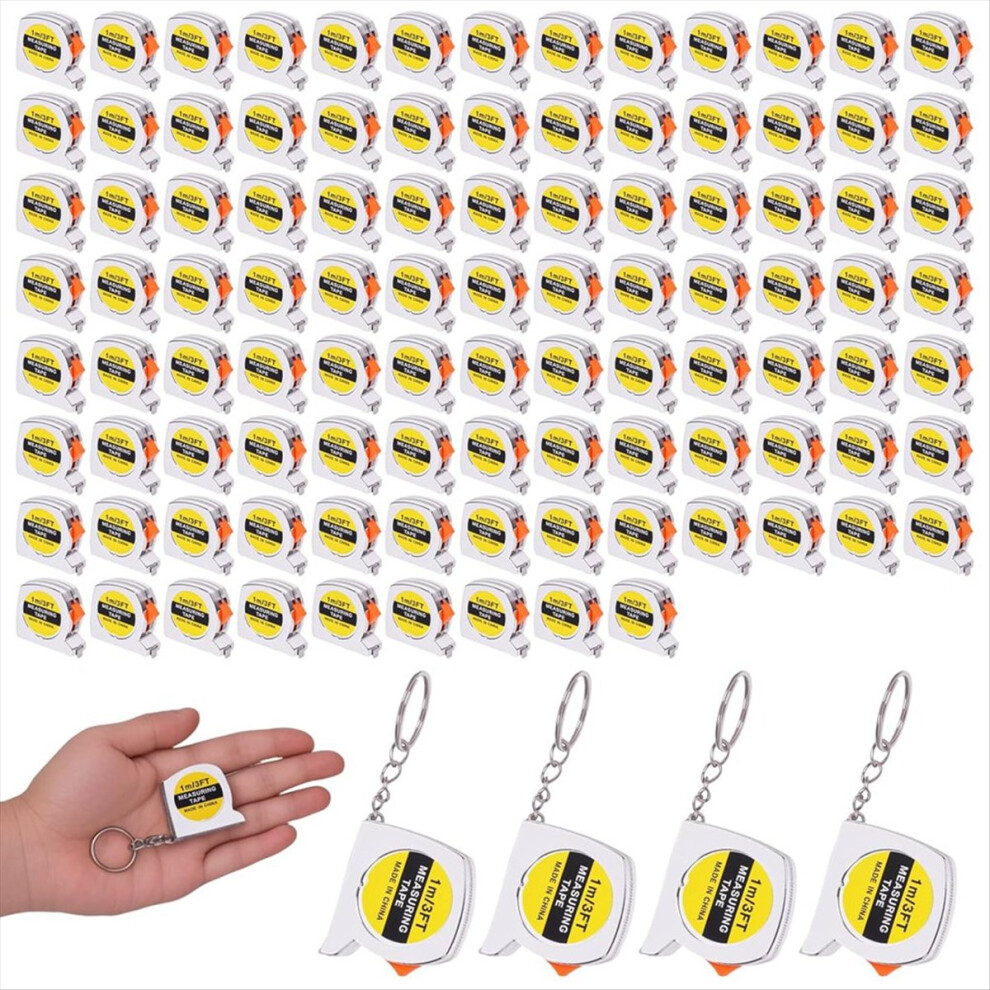 100 Pcs Mini Tape Measure Keychains, 1.5 Inch Retractable Measuring Tapes With Slide Lock, 1M/3Ft Ruler Key Rings Favors 4853277938462