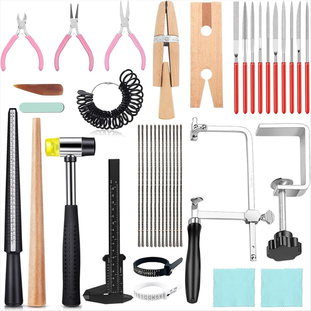 Jewelers Tools Set 27Pcs Ring Making Kit Includes Jewelers Saw With 144 Saw Blades, Bench Pin Clamp, Wooden Ring Clamp 4853277930282