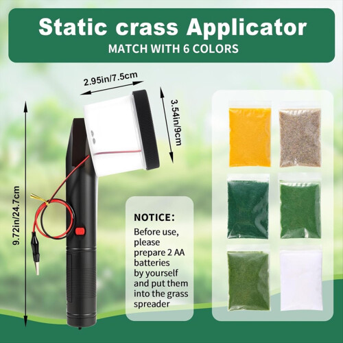 Mini Static Grass Applicator Flocking Kit - 3-5mm,Four Colors 6 Grass ABS Applicators with Non-Slip Handle for DIY Model 1