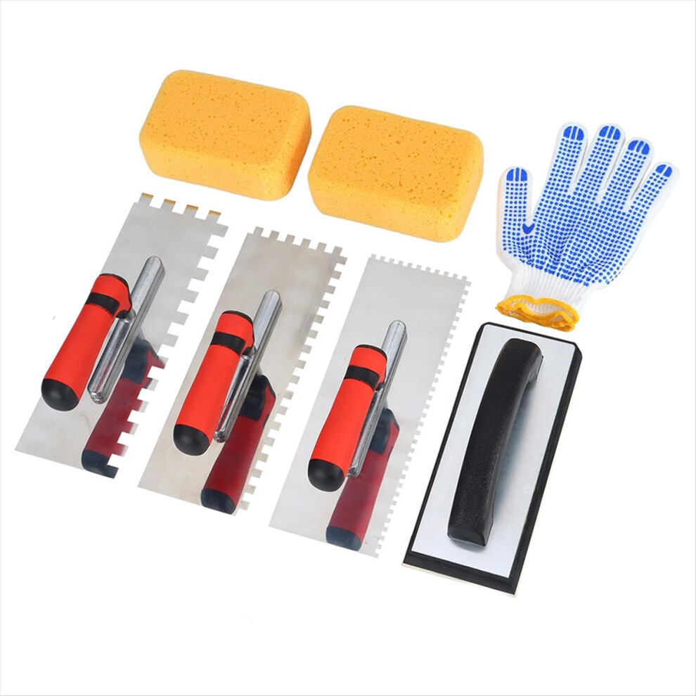 Squared Trowel 3Pcs Set, With Rubber Grout Float,Grout Sponges And Work Gloves,Ideal For Cement, Concrete, Masonry Tile 4853277931524