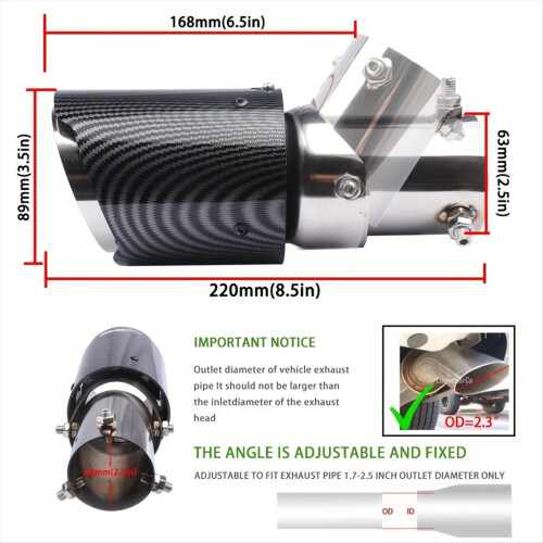 Car Modification Carbon Fiber Tailpipe 63-89mm Stainless Steel Tailpipe Adjustable Elbow ABS Plastic Shell Tailpipe 1