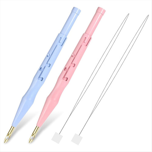 2 Pack Adjustable Embroidery Punch Needle Pen Tool, Punch Needles Adjustable Sewing Threader Needles Felting Threader