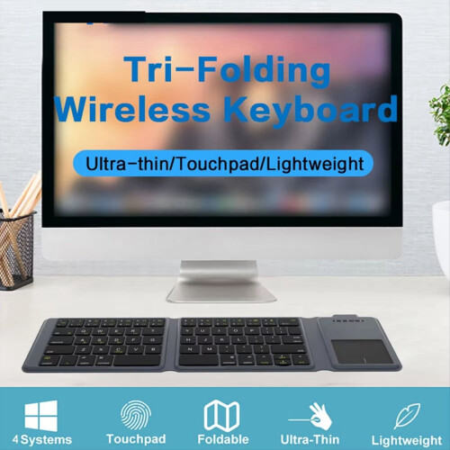 Portable Bluetooth Wireless Touchpad Keyboard,Tri-Foldable Rechargable Wireless Keyboard for PC Laptop Tablet 1