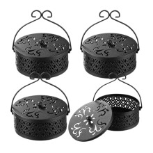 4er-Set Moskitospiralenhalter, Räucherstäbchenhalter, runder, tragbarer Retro-Räucherstäbchenhalter aus Metall mit Griff, schwarz