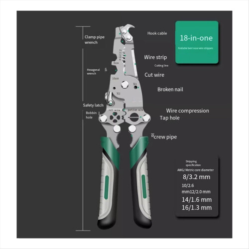 18 in 1 Foldable Wire Stripper,Foldable Crimper and Stripper, Multifunctional Wire Stripper Crimper Cable Cutter Pliers 2