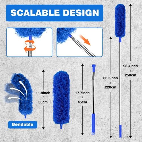 Cobweb Duster with Extension Pole, Spider Web Brush and Washable Ceiling Duster Kit, 15-100 Inch Long High Rigidity 1