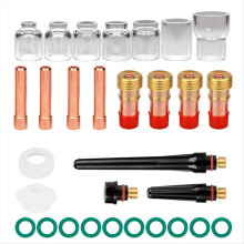 30-delige TIG-lasbranderaccessoiresset met korte gaslens (4-12 cup) voor TIG-17/18/26 lastoortsen, lasbenodigdheden van 2,4 mm.