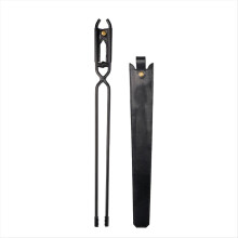 Camping Bonfire BBQ Anti Scalding Charcoal Tongs Portable Carbon Steel Fire-Tongs Firewood Tongs with Leather Sheath A