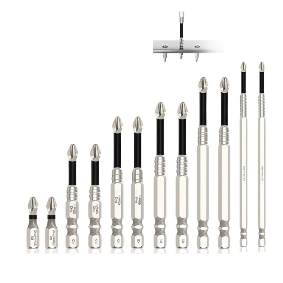 Anti Slip Screwdriver Bits, 12-Piece High-Magnetic Screwdriver Drill Bit Set, 25 50 65 70 90 150Mm Drill Bit Set 4851755695807
