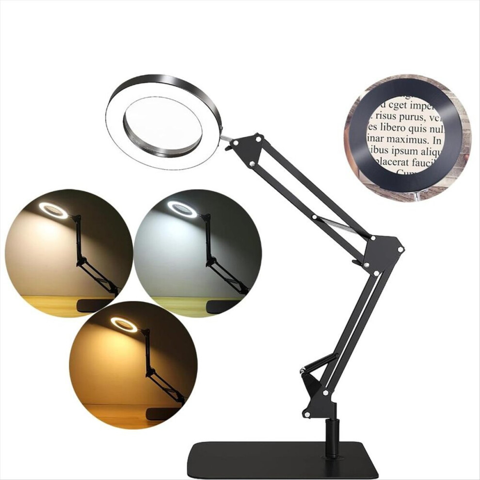 8X Magnifying Glass with Light, Table Lamp with Stand and Clamp, 2-in-1 LED Desk Lamp with Magnifier, 3 Color Modes