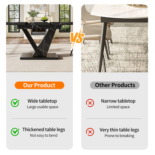 Telescopic Dining Table with Black Marble Pattern 2