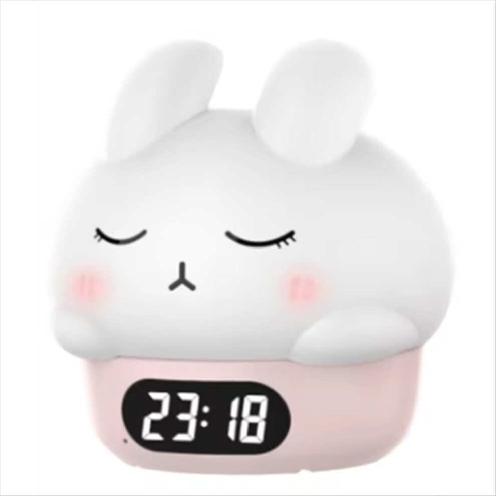 Cute Nightlight Clock:Accompany You to Sleep Shy Rabbits Pat Night Light Alarm Clock Bedroom Bedsi