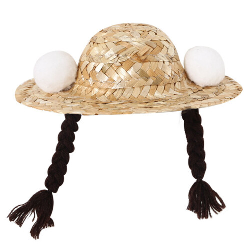 1Pc Pet Straw Woven Hat with Braid Decor Assorted Color Summer Shade 2
