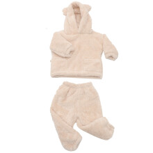 1Set Kids Coral Fleece Sleepwear Beige Toddler Girls Boys Warm Pajamas
