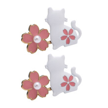 2 paar bloem katten knoopspelden broek taille gesp mooie-Wit