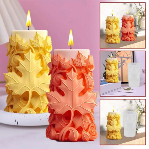 Cylinder Candle SIlicones Molds for Making Candle, Leaf Embossed 1