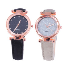 2Pcs Sky Women Quartz Watch Glittering Wristwatch Black Grey