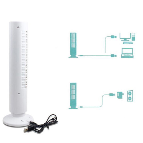 Usb Powered Tower Shape Mini Leafless Handheld Fan Cold Air White 1