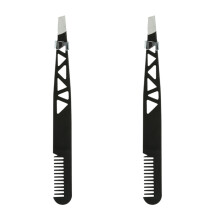 2Pcs Eyebrow Tweezer Trimmer Shaping Tool Makeup Accessory Black