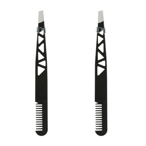 2Pcs Eyebrow Tweezer Trimmer Shaping Tool Makeup Accessory Black