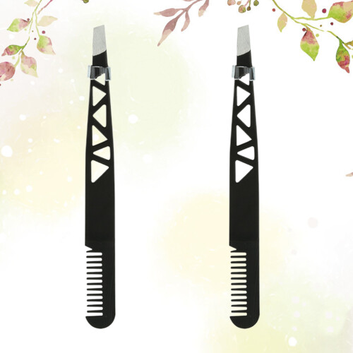 2Pcs Eyebrow Tweezer Trimmer Shaping Tool Makeup Accessory Black 2