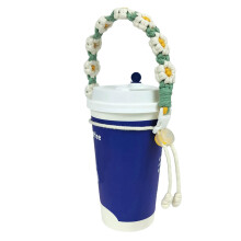 Adjustabled Strap Handwovens Flower Coffee-Green and white