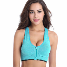 Front Zipper Shockproof Sports Bra For Running Yoga Workout L Green