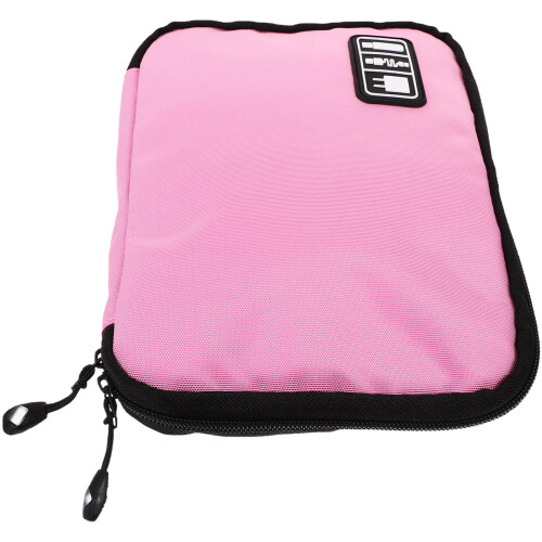 Waterproof 2 Layer USB Cable Storage Bag Electronic Organizer Pink 1