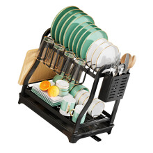 Dish Drying Rack 2 Tiers Dish Drainer for Kitchen Counter-Black