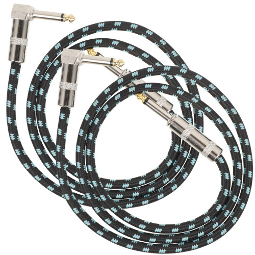 2Pcs Professional Blue Guitar Audio Cable Nylon 6.5mm Instrument Cable
