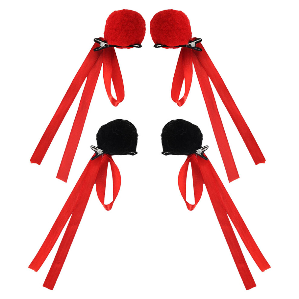 2 Paia Fermagli Per A Buns Con Pompon E Nappe Per Bambini-image