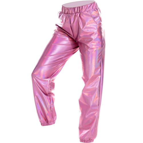1Roze Disco Broek Vrouwen Comfortabele Elastische Taille