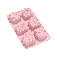 6Cavity Herz/Hausform Fondant Schokoladenform Kuchen Gebäck-B