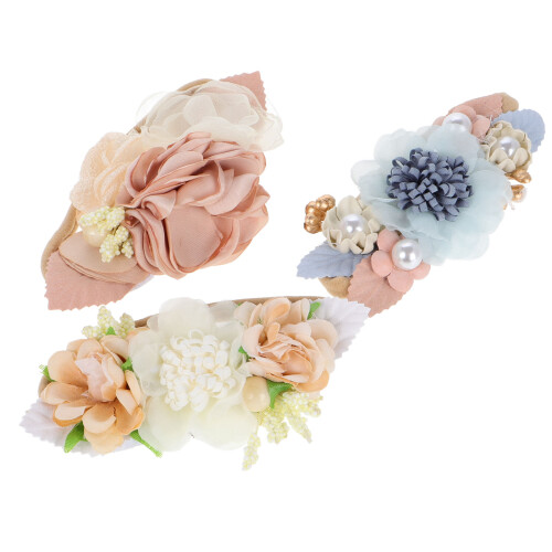 3Pièces Headbands Fleurs Bébé Décoratifs Confortables Tons Variés