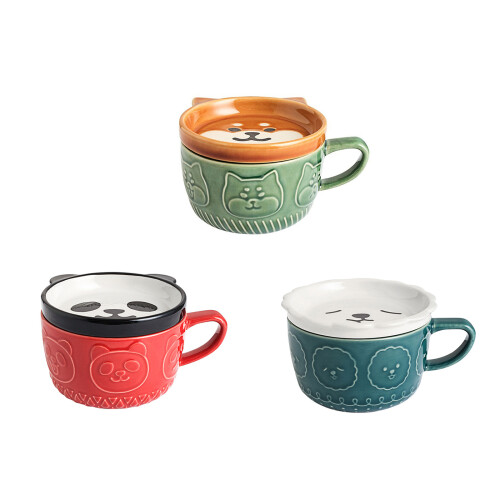 Niedliche Tier-Kaffeetasse mit Deckel, 220 ml,-1 1