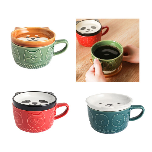 Niedliche Tier-Kaffeetasse mit Deckel, 220 ml,-1 2