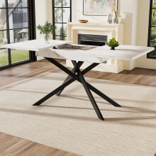White Marble Extendable Table with Crossed Legs