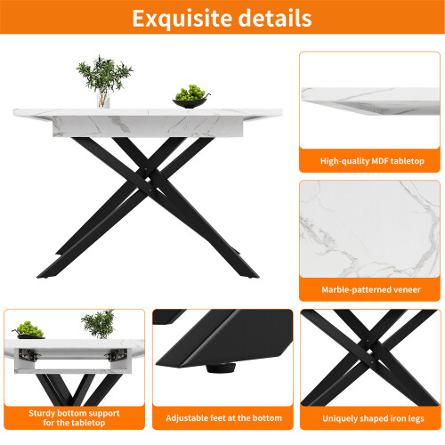 White Marble Extendable Table with Crossed Legs 2