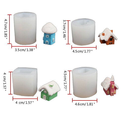 4x Kleines Haus Silikonform 3D Hütte Harzformen DIY Backformen 2